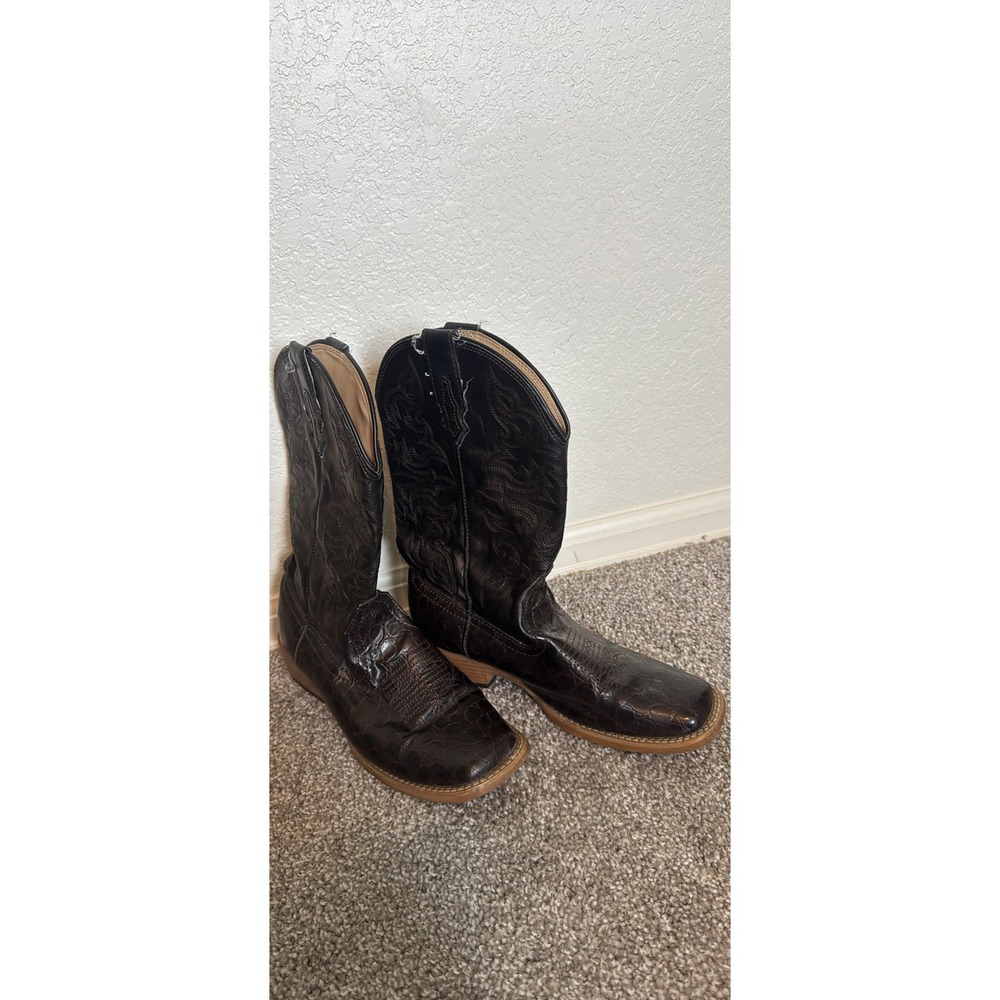Western Cowgirl Roper Boots 7.5 Brown Square Toe Faux Croc
